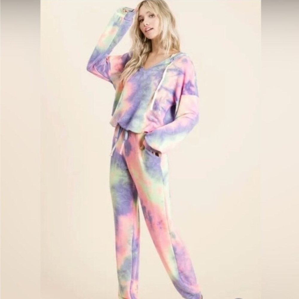 BiBi Multicolor Tie-Dye Long Sleeve Hoodie Jogger Set Small